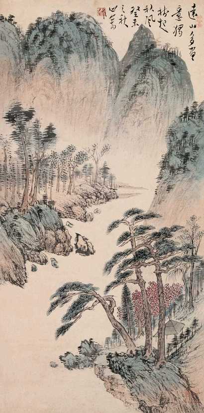 溥心畬 民国三十二年（1943年）作 远山秋意图 立轴